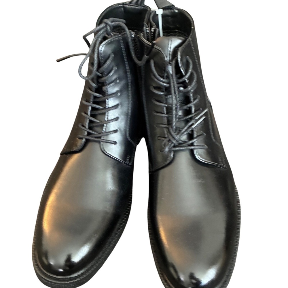 Madden MBRONNIE Combat Boots Mens 9 Black Side Zip Lug Sole Polished ortholite
